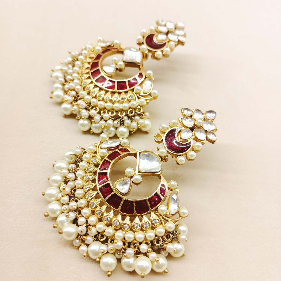 Antara Maroon Gold Plated Kundan Earrings