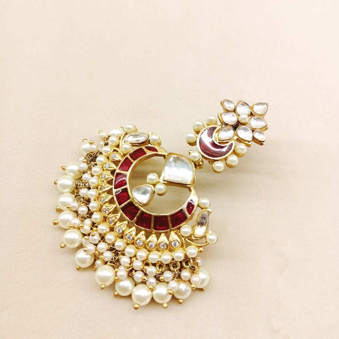 Antara Maroon Gold Plated Kundan Earrings