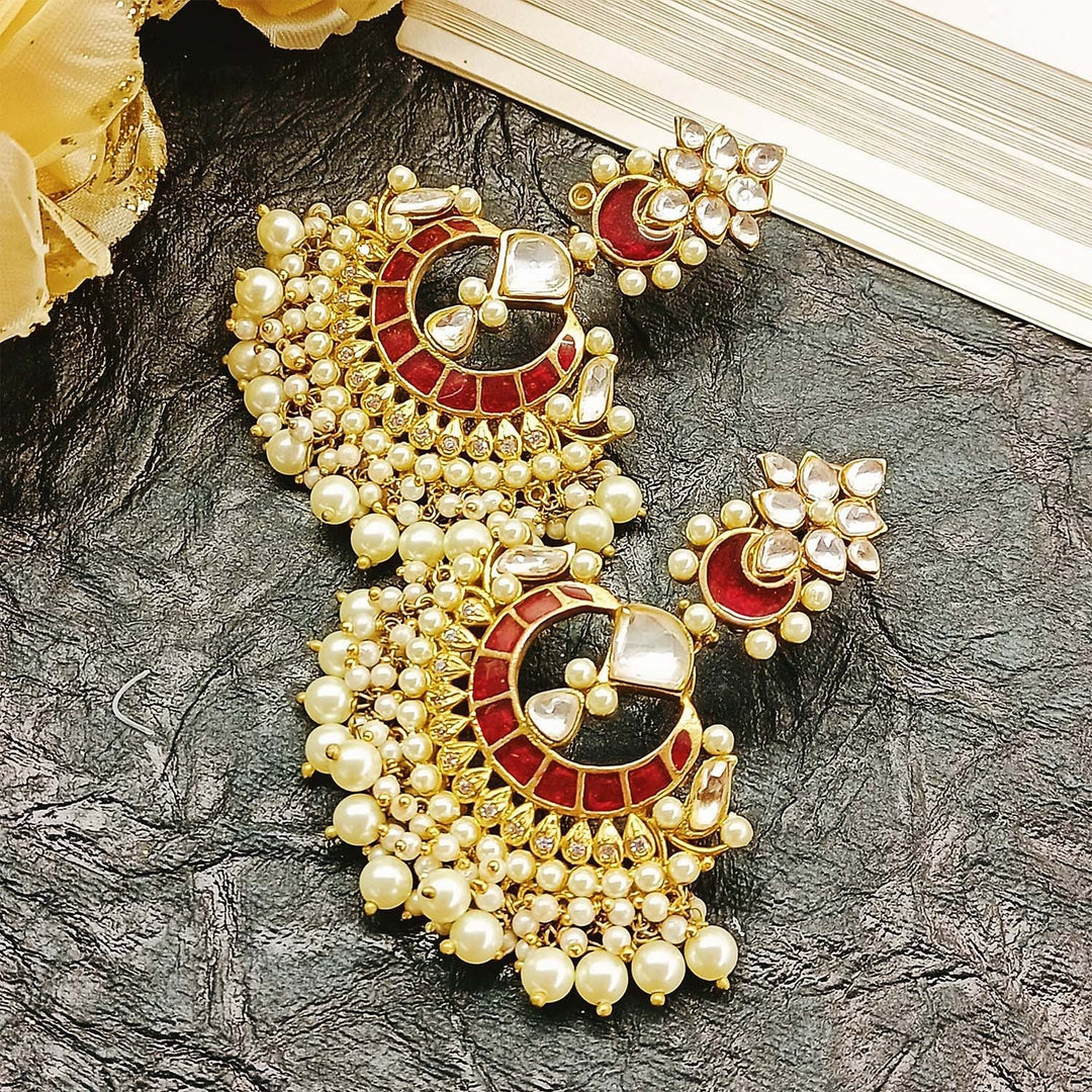 Antara Maroon Gold Plated Kundan Earrings