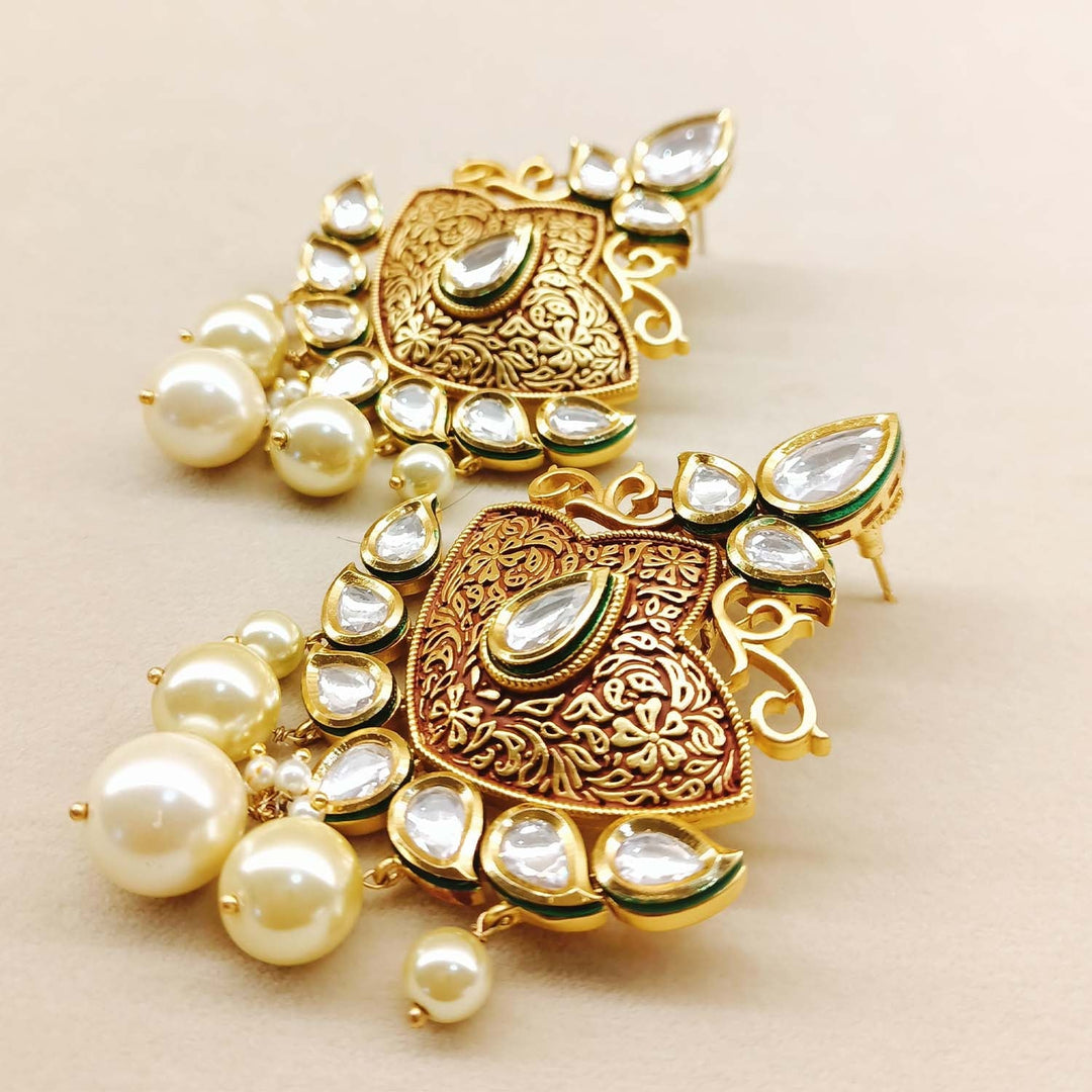 Anuradha Pearl Drops Gold Plated Kundan Earrings