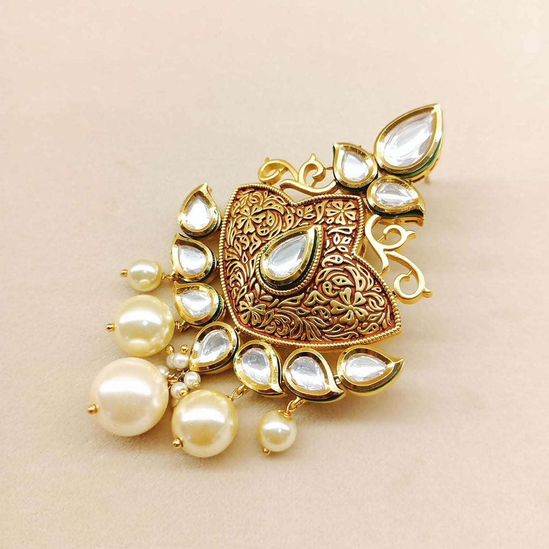 Anuradha Pearl Drops Gold Plated Kundan Earrings