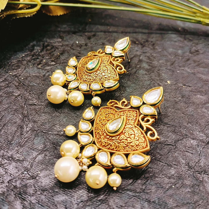 Anuradha Pearl Drops Gold Plated Kundan Earrings