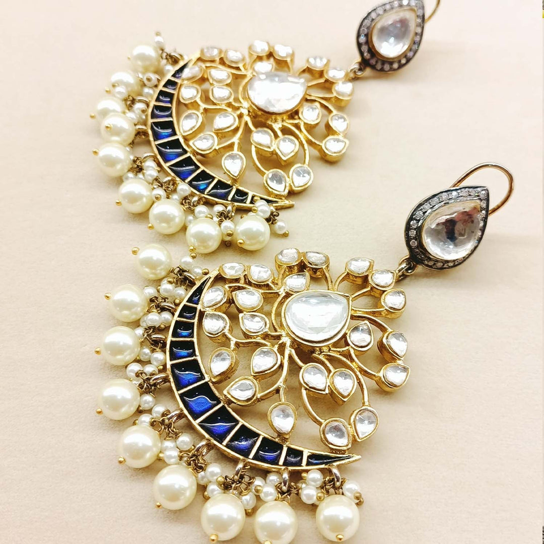 Apeksha Navy Blue Gold Plated Pachi Kundan Earrings