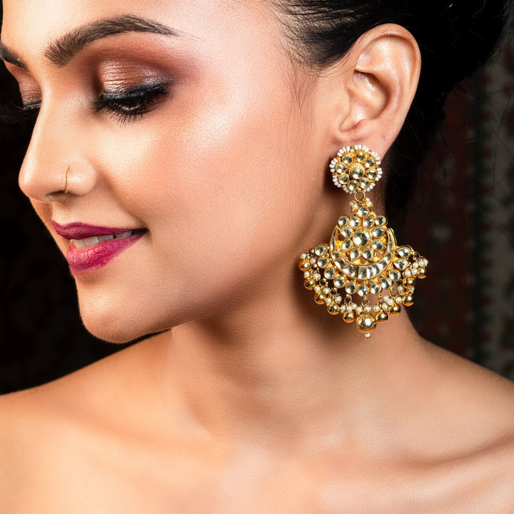 Apsara Gold Plated Pachi Kundan Chandbali Earrings