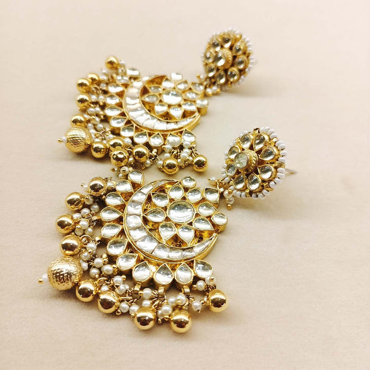 Apsara Gold Plated Pachi Kundan Chandbali Earrings