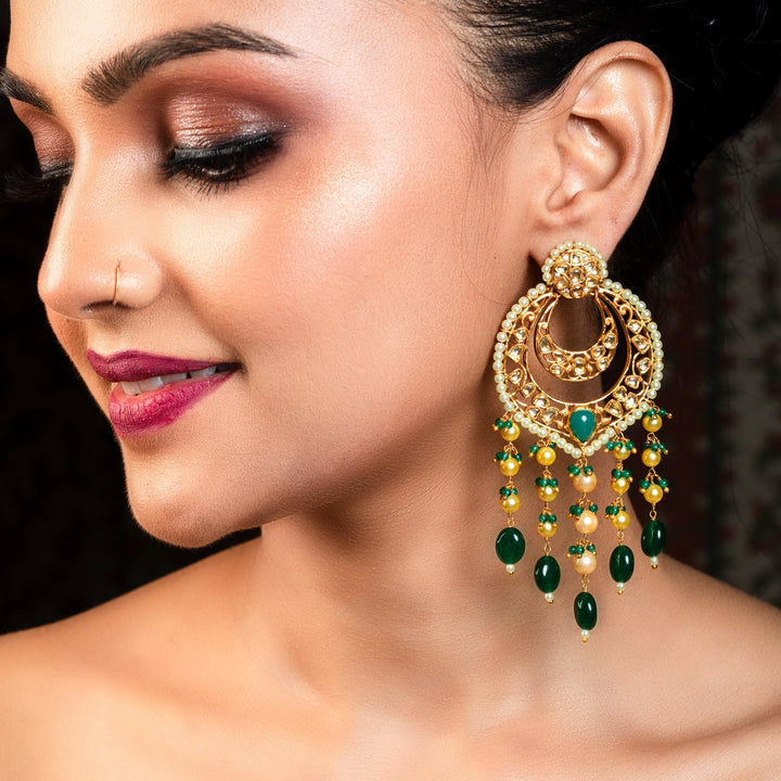 Anshika Green Gold Plated Pachi Kundan Earrings