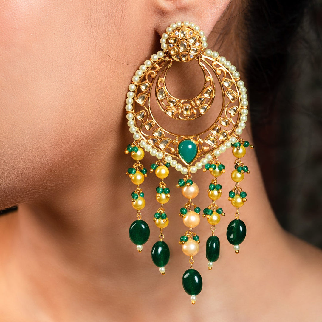 Anshika Green Gold Plated Pachi Kundan Earrings