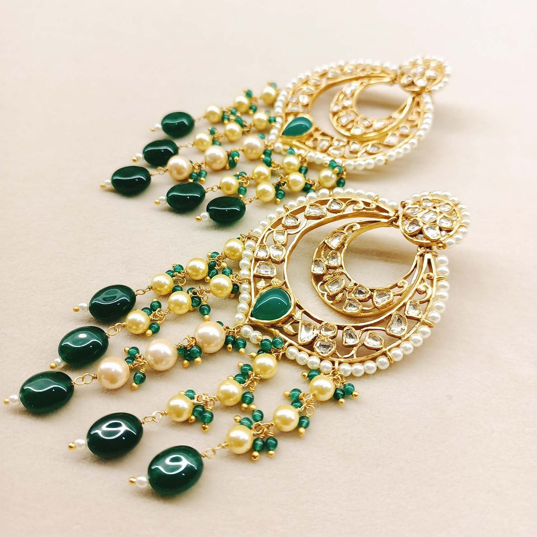 Anshika Green Gold Plated Pachi Kundan Earrings