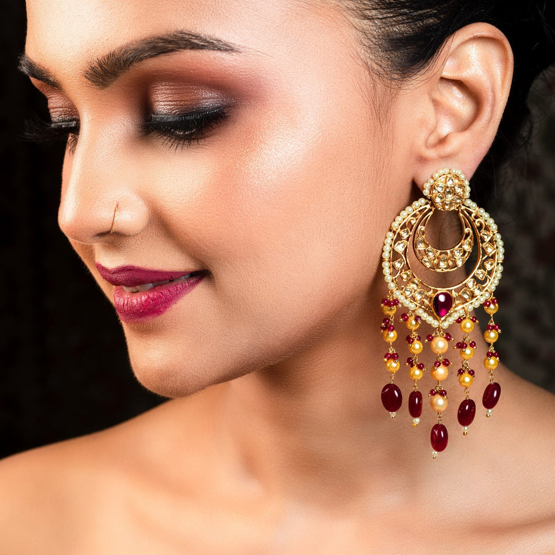 Anumati Ruby Stone Gold Plated Pachi Kundan Earrings