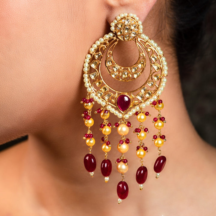 Anumati Ruby Stone Gold Plated Pachi Kundan Earrings