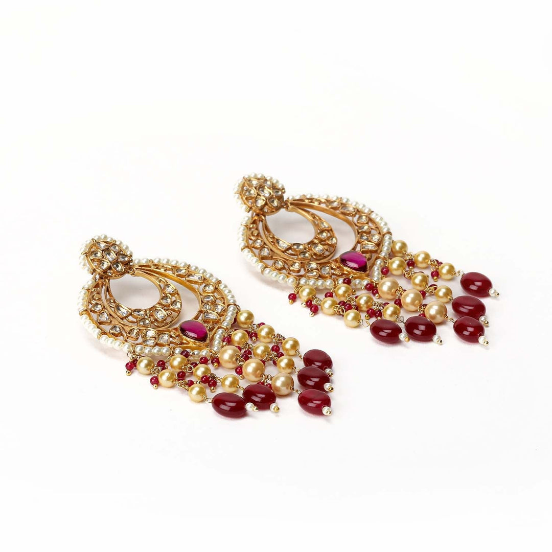 Anumati Ruby Stone Gold Plated Pachi Kundan Earrings