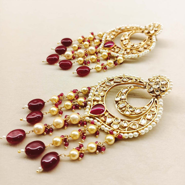 Anumati Ruby Stone Gold Plated Pachi Kundan Earrings