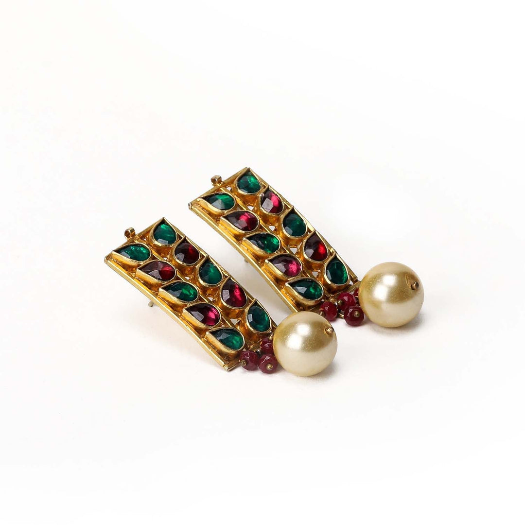 Advika Wine & Green Coloured Paachi Kundan Earrings