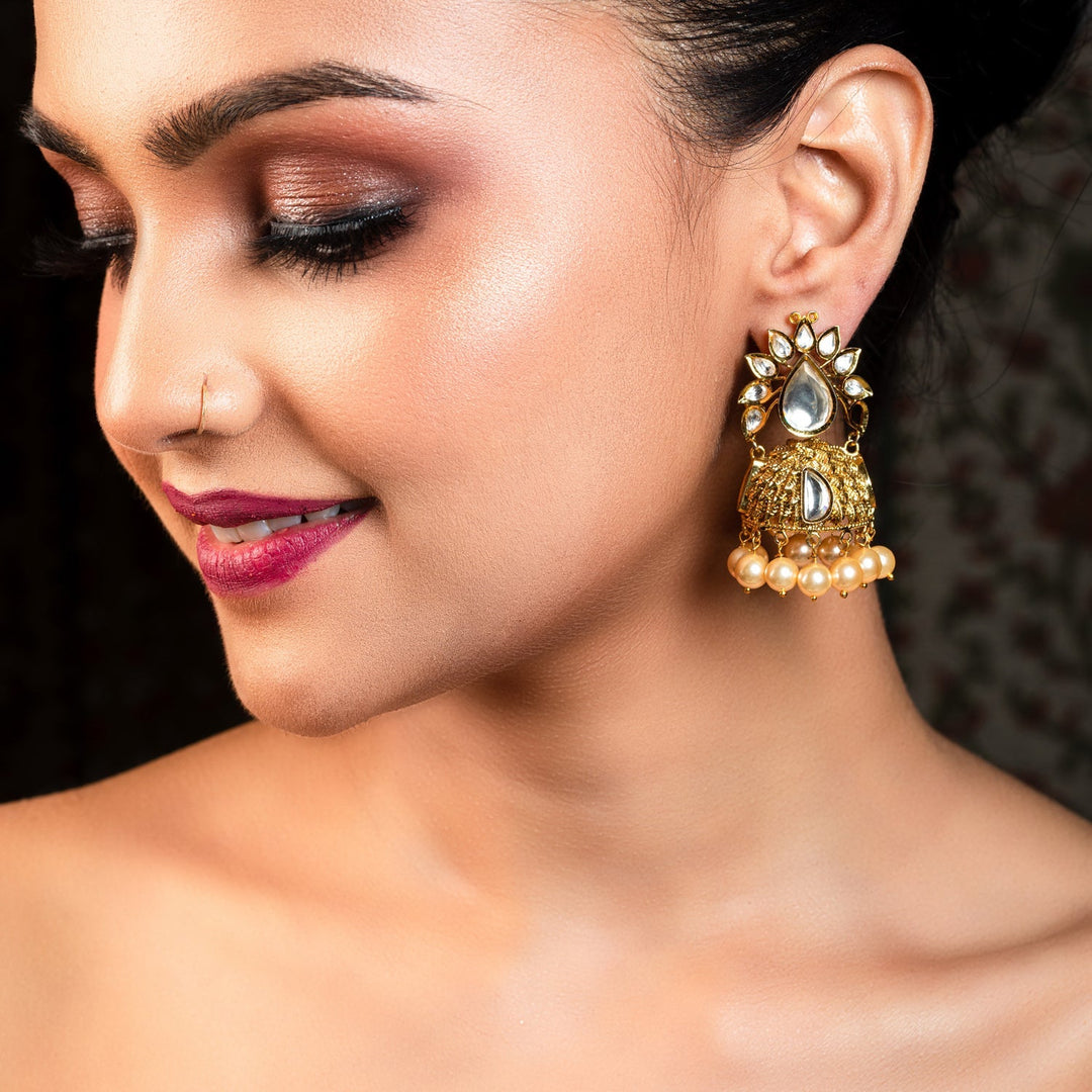 Akshita Pearl Drops Gold Plated Kundan Jhumki