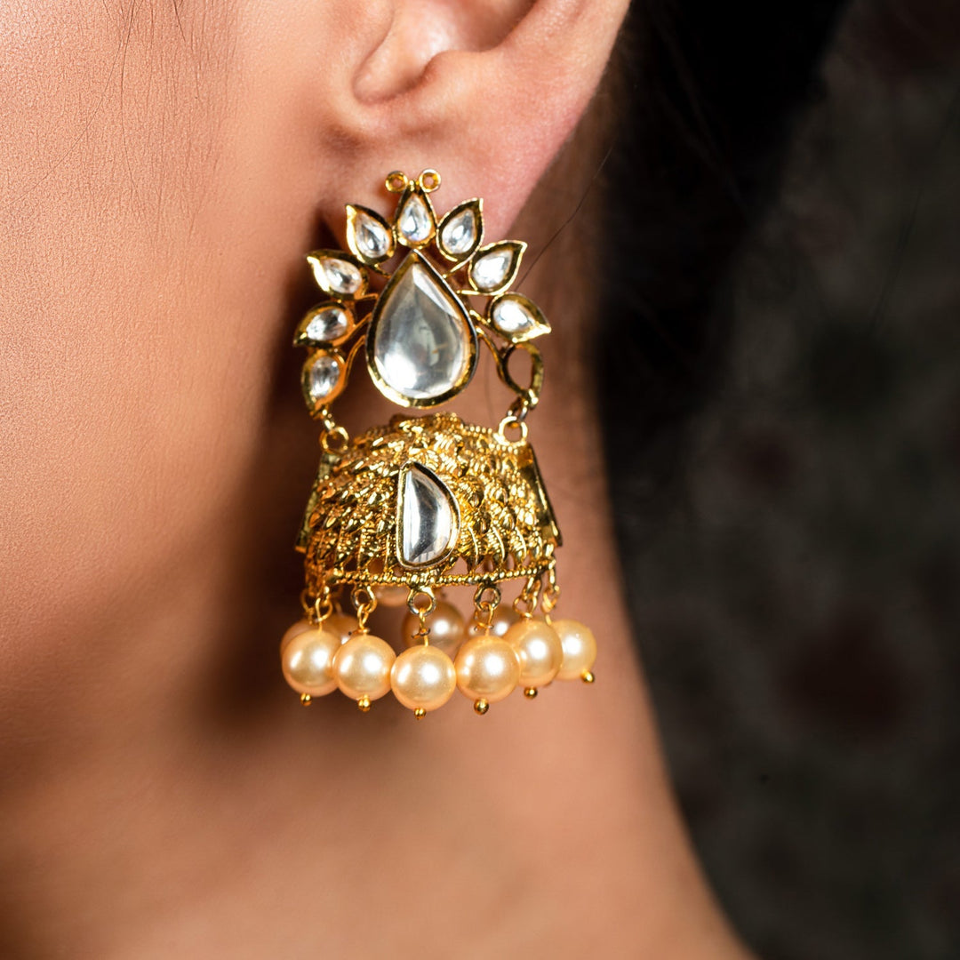 Akshita Pearl Drops Gold Plated Kundan Jhumki