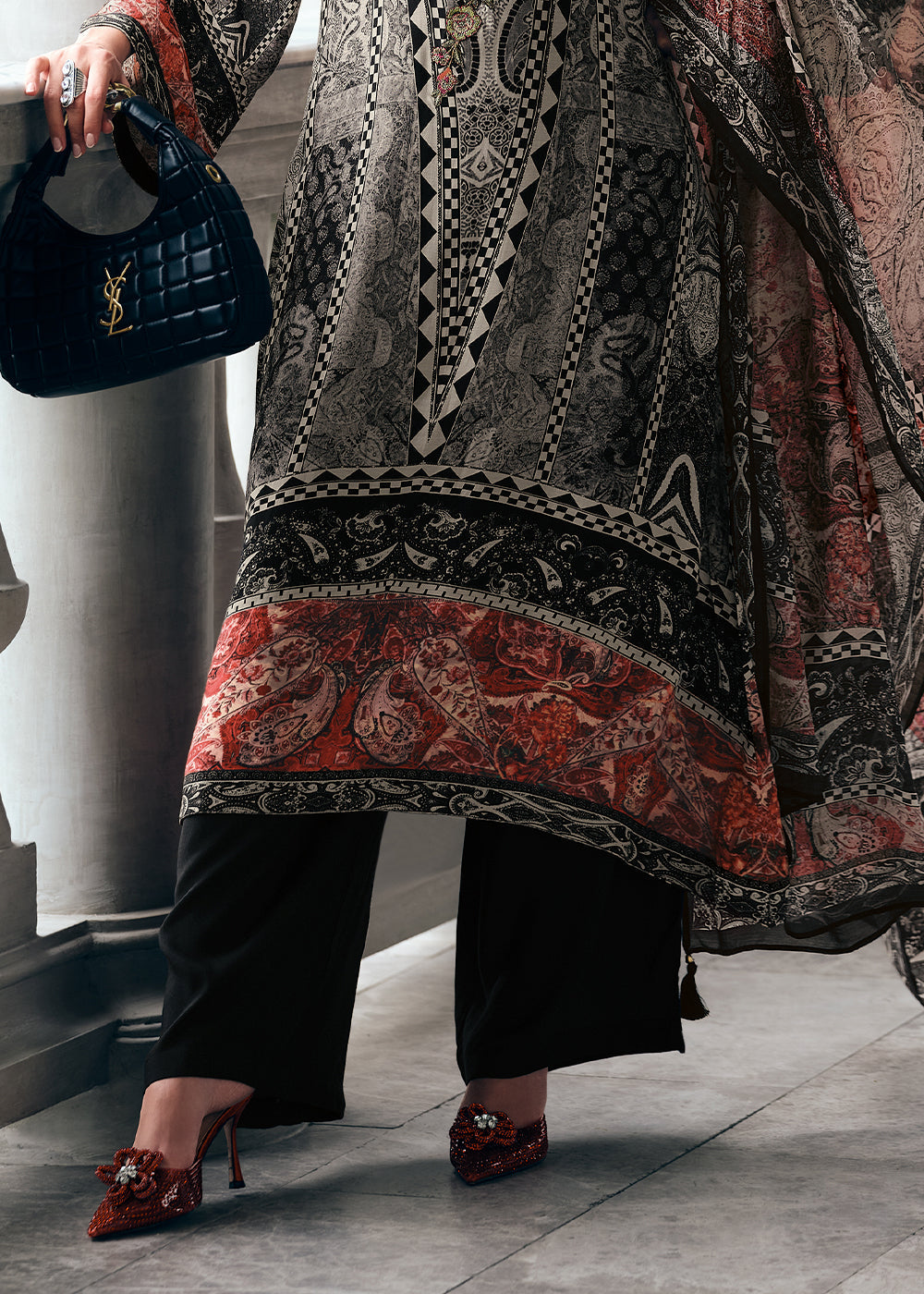 Pitch Black Digitally Printed Muslin Silk Salwar Suit