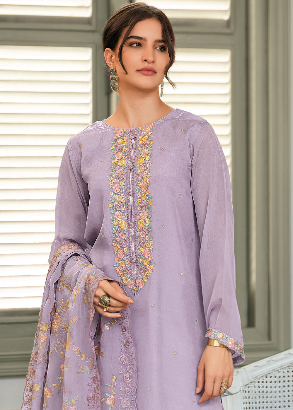 Pastel Purple Designer Woven Viscose Organza Salwar Suit with Embroidery work