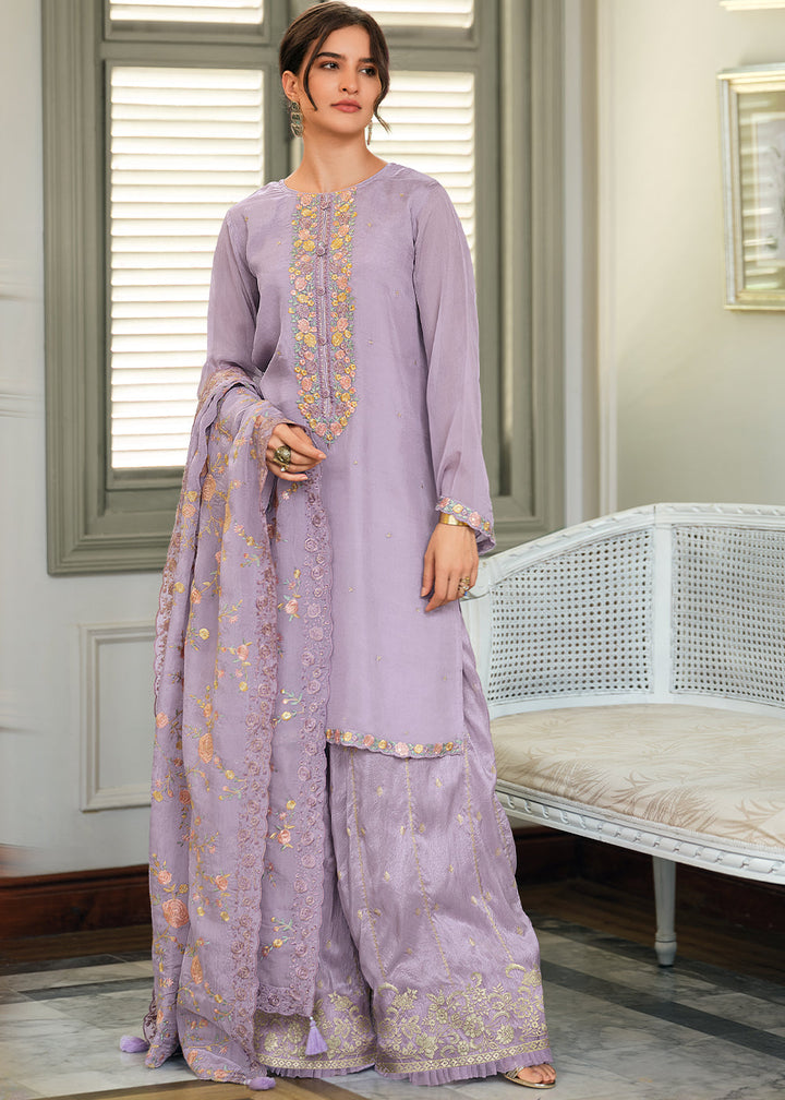 Pastel Purple Designer Woven Viscose Organza Salwar Suit with Embroidery work