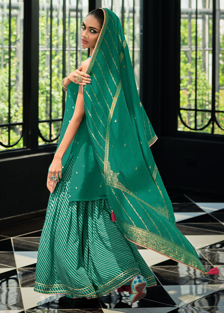 Sea Green Satin Silk Salwar Suit with Embroidery Work