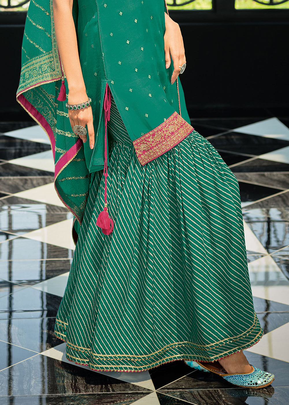 Sea Green Satin Silk Salwar Suit with Embroidery Work