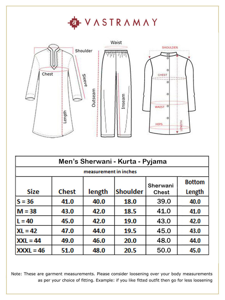 Men's Black Silk Blend Sherwani,Kurta And Patiala Set