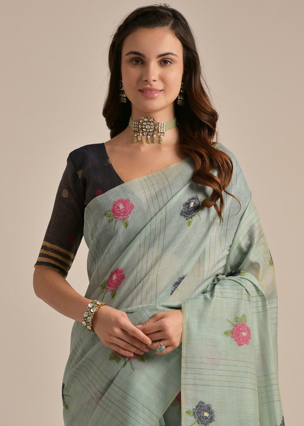 Columbia Blue Thread Woven Muga Cotton Saree for Breezy Summers