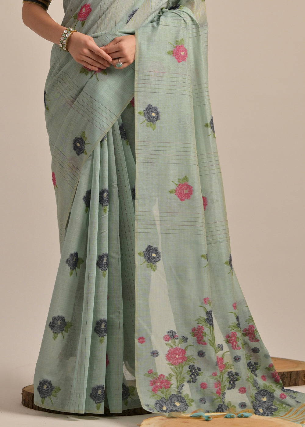 Columbia Blue Thread Woven Muga Cotton Saree for Breezy Summers