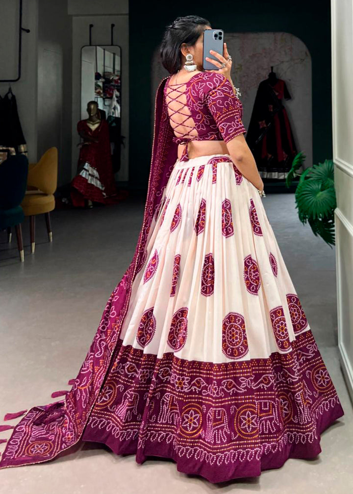 Byzantine Purple & White Patola Printed Tussar Silk Lehenga Choli