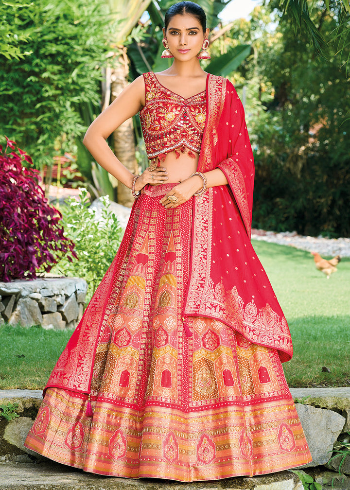 Shades Of Pink Ready to Wear Dola Silk Lehenga Choli with Hand work Embroidery & Khatli Work