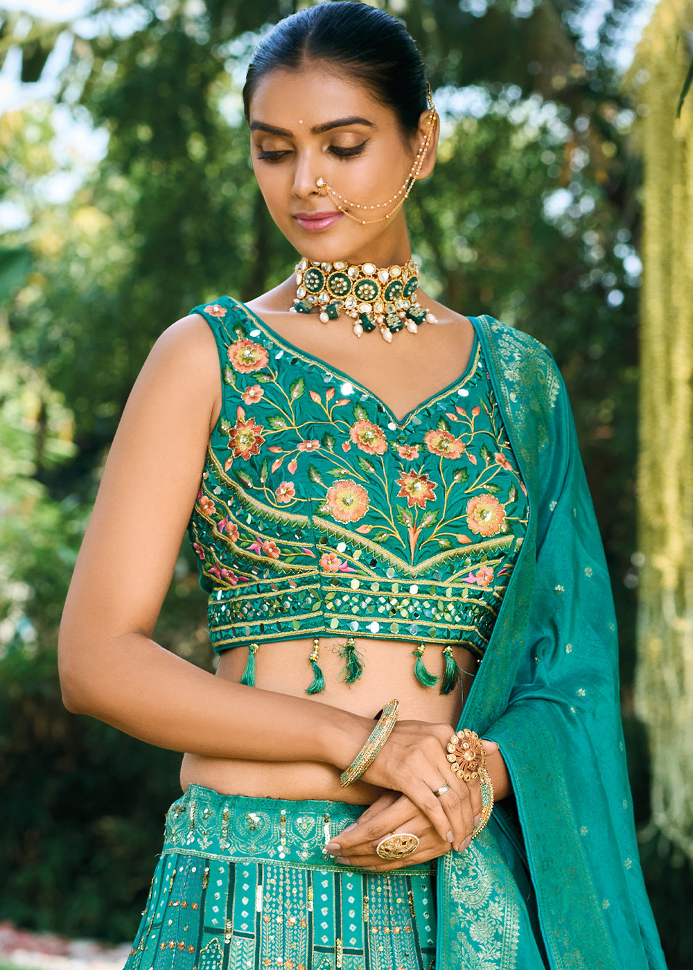 Shades Of Blue Ready to Wear Dola Silk Lehenga Choli with Hand work Embroidery & Khatli Work