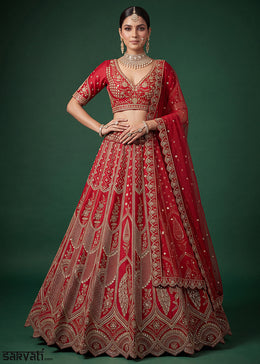Maroon Red Banarasi Silk Bridal Lehenga Choli with Intricate Royal Embellishments