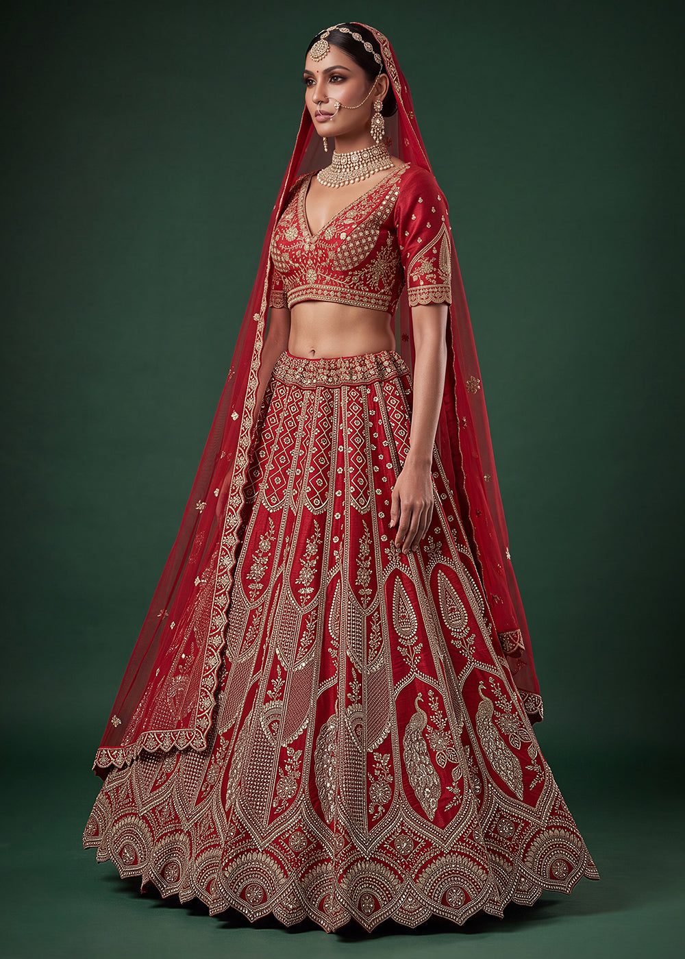 Maroon Red Banarasi Silk Bridal Lehenga Choli with Intricate Royal Embellishments
