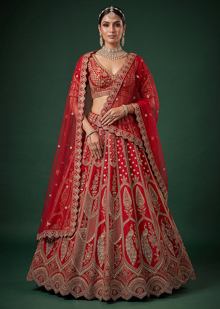 Maroon Red Banarasi Silk Bridal Lehenga Choli with Intricate Royal Embellishments