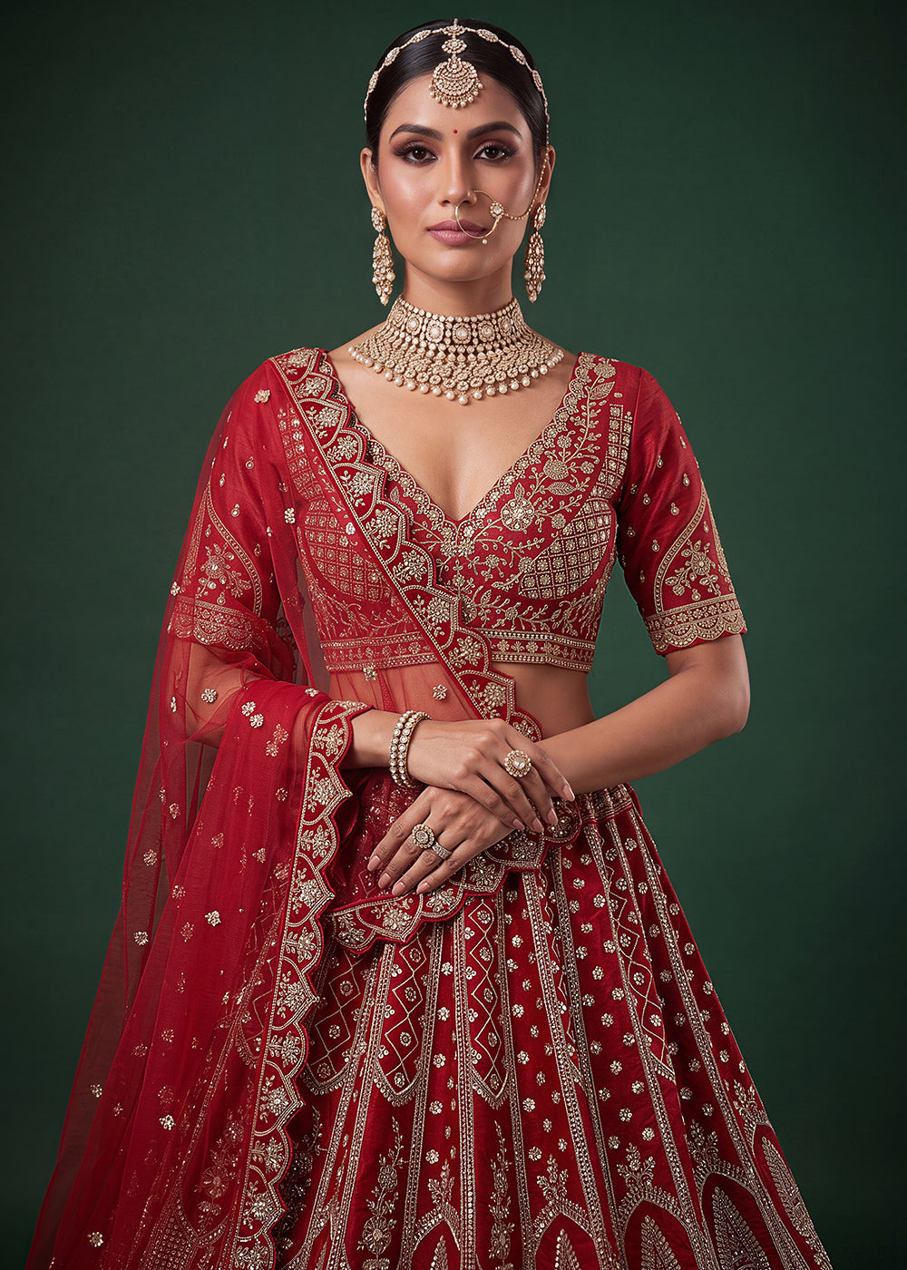 Maroon Red Banarasi Silk Bridal Lehenga Choli with Intricate Royal Embellishments