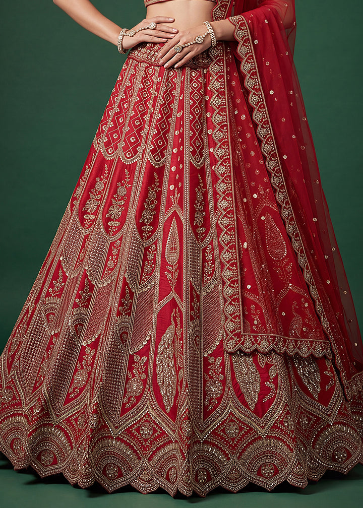 Maroon Red Banarasi Silk Bridal Lehenga Choli with Intricate Royal Embellishments