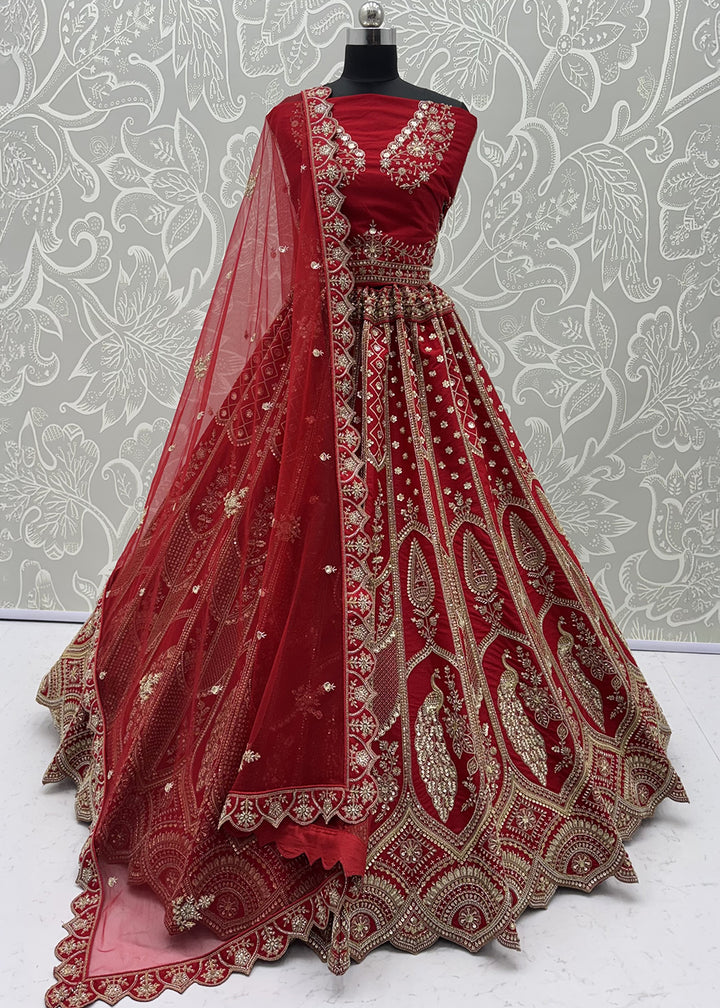 Maroon Red Banarasi Silk Bridal Lehenga Choli with Intricate Royal Embellishments