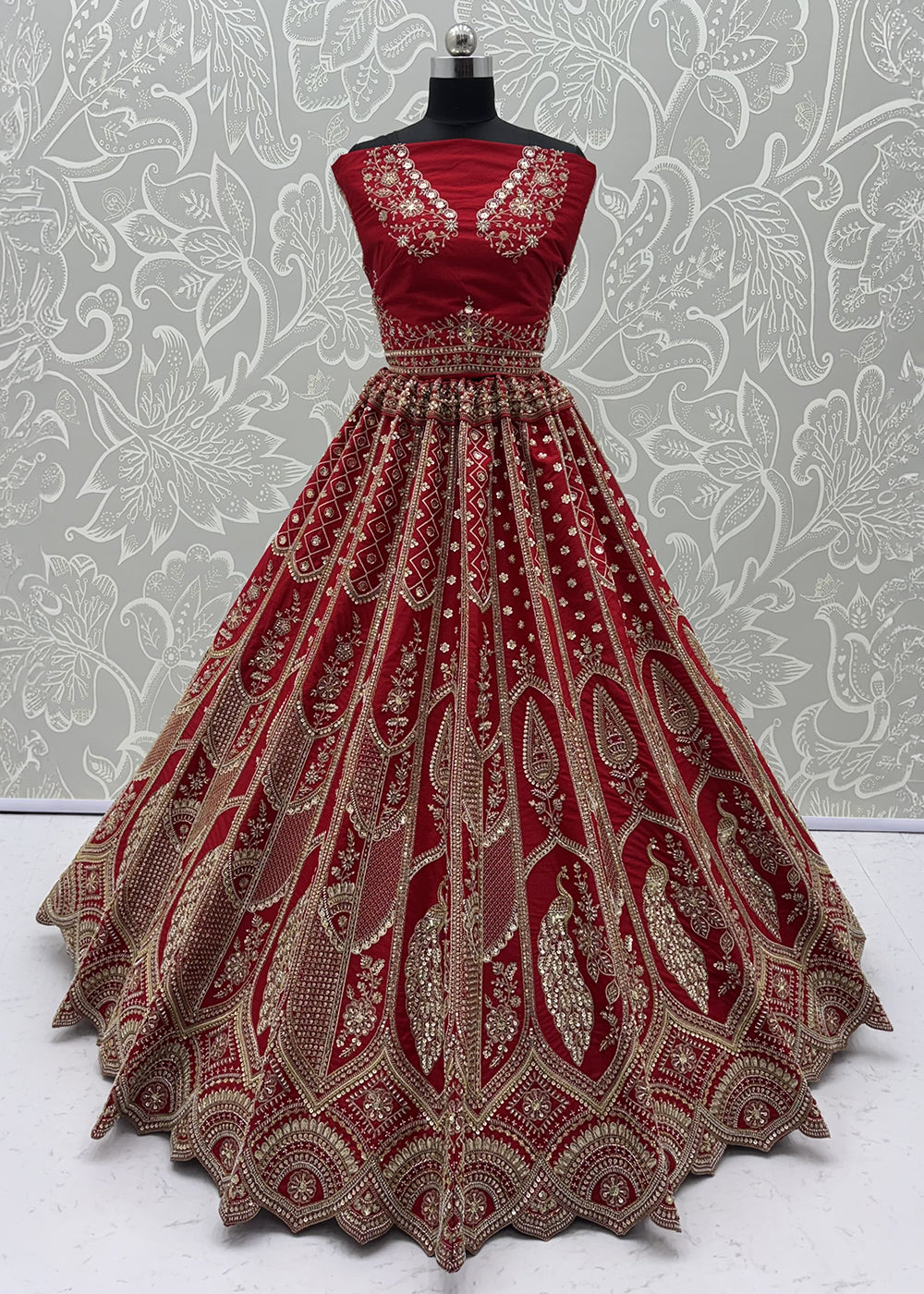 Maroon Red Banarasi Silk Bridal Lehenga Choli with Intricate Royal Embellishments