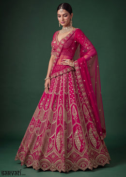 Magenta Pink Banarasi Silk Bridal Lehenga Choli with Intricate Royal Embellishments