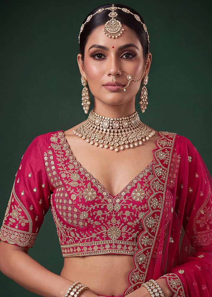 Magenta Pink Banarasi Silk Bridal Lehenga Choli with Intricate Royal Embellishments