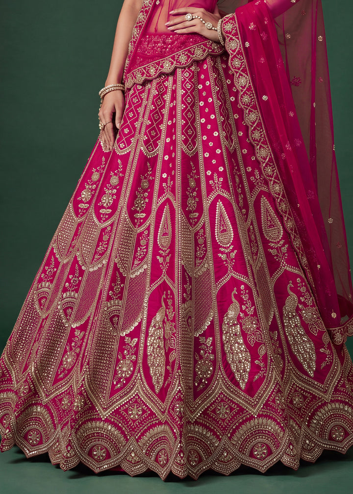 Magenta Pink Banarasi Silk Bridal Lehenga Choli with Intricate Royal Embellishments