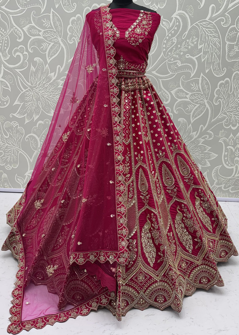 Magenta Pink Banarasi Silk Bridal Lehenga Choli with Intricate Royal Embellishments