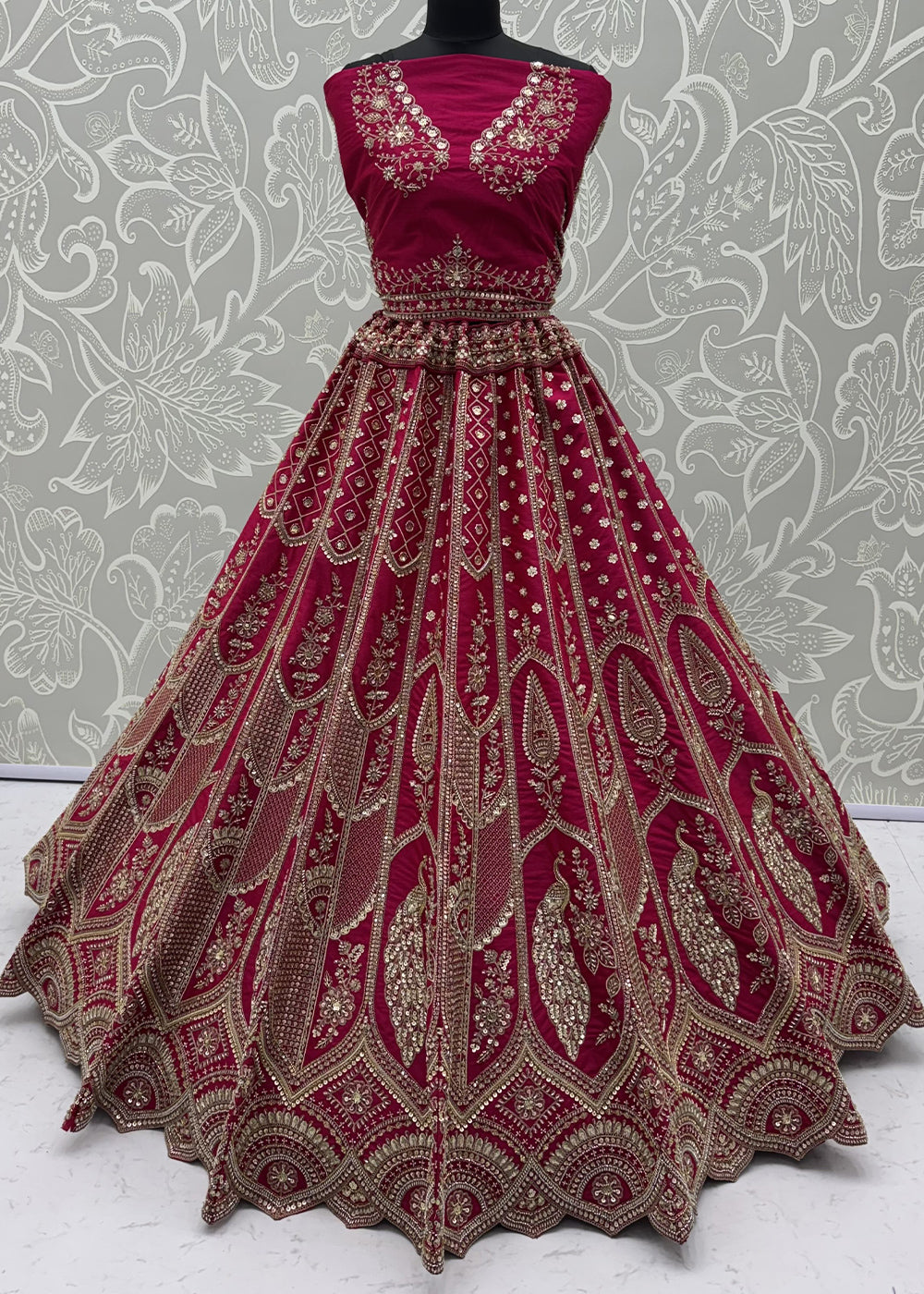 Magenta Pink Banarasi Silk Bridal Lehenga Choli with Intricate Royal Embellishments