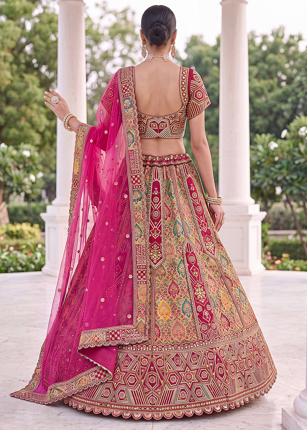 Magenta Pink Banarasi Silk Bridal Lehenga Choli with Intricate Resham &amp; Zari Detailing
