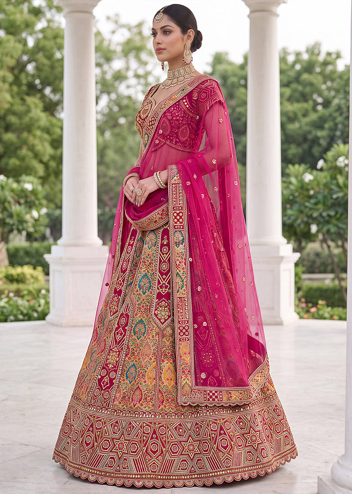 Magenta Pink Banarasi Silk Bridal Lehenga Choli with Intricate Resham &amp; Zari Detailing