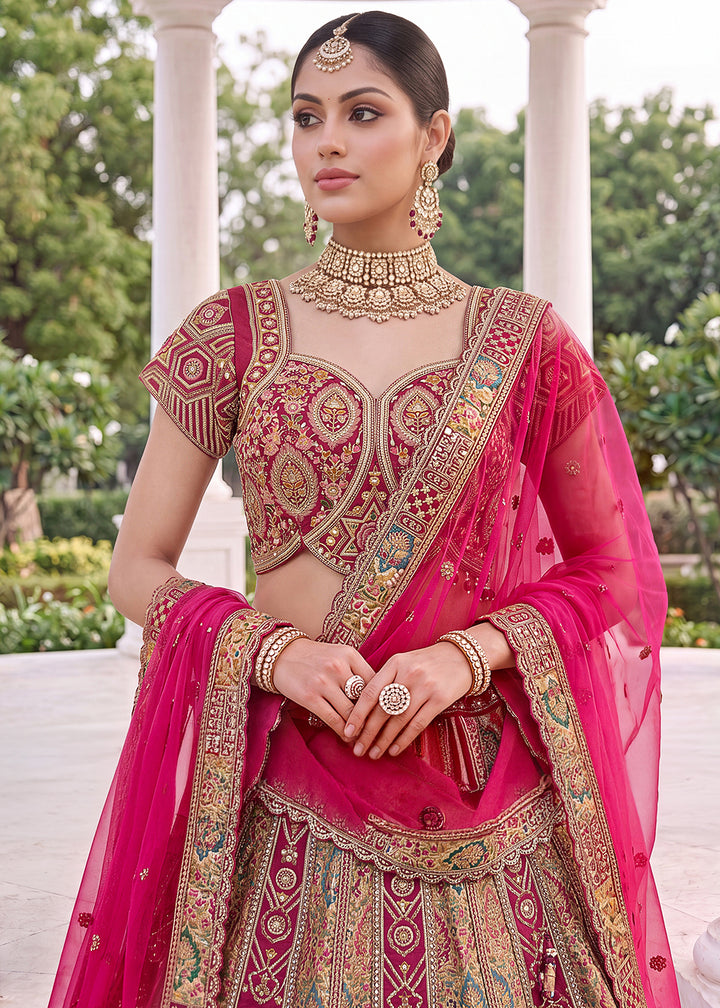 Magenta Pink Banarasi Silk Bridal Lehenga Choli with Intricate Resham &amp; Zari Detailing