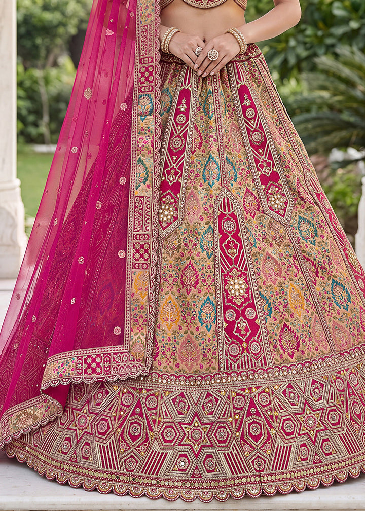 Magenta Pink Banarasi Silk Bridal Lehenga Choli with Intricate Resham &amp; Zari Detailing