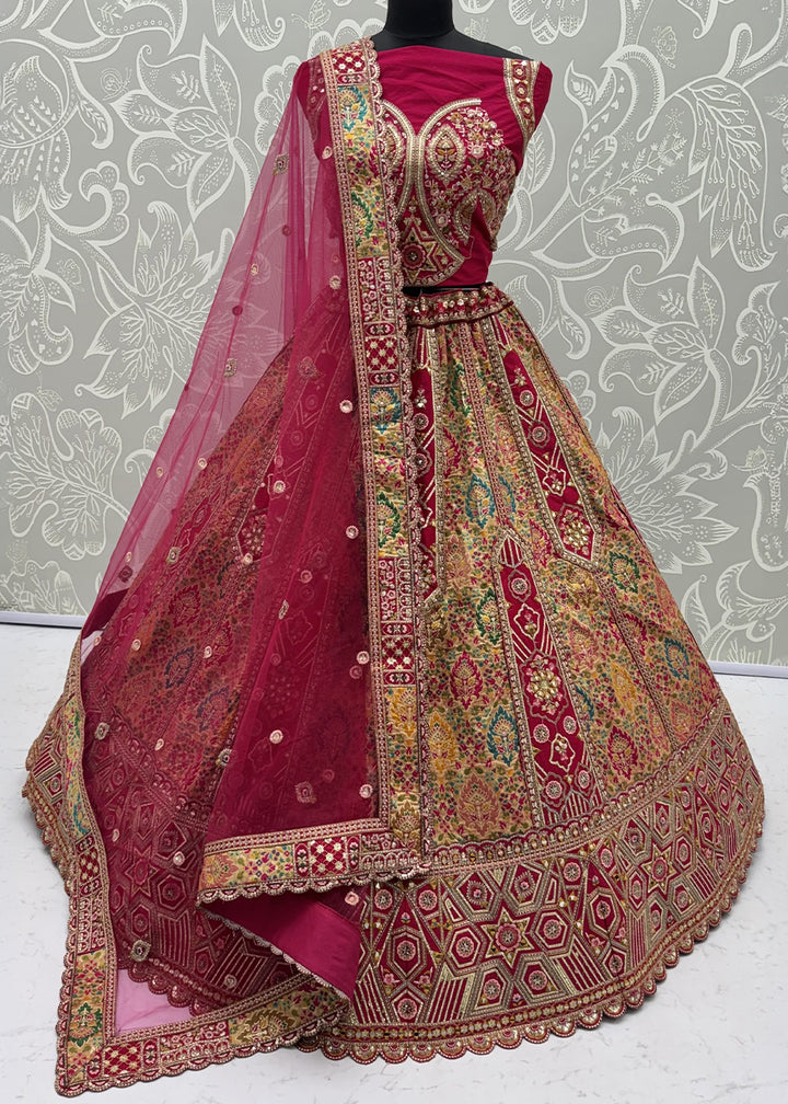 Magenta Pink Banarasi Silk Bridal Lehenga Choli with Intricate Resham &amp; Zari Detailing