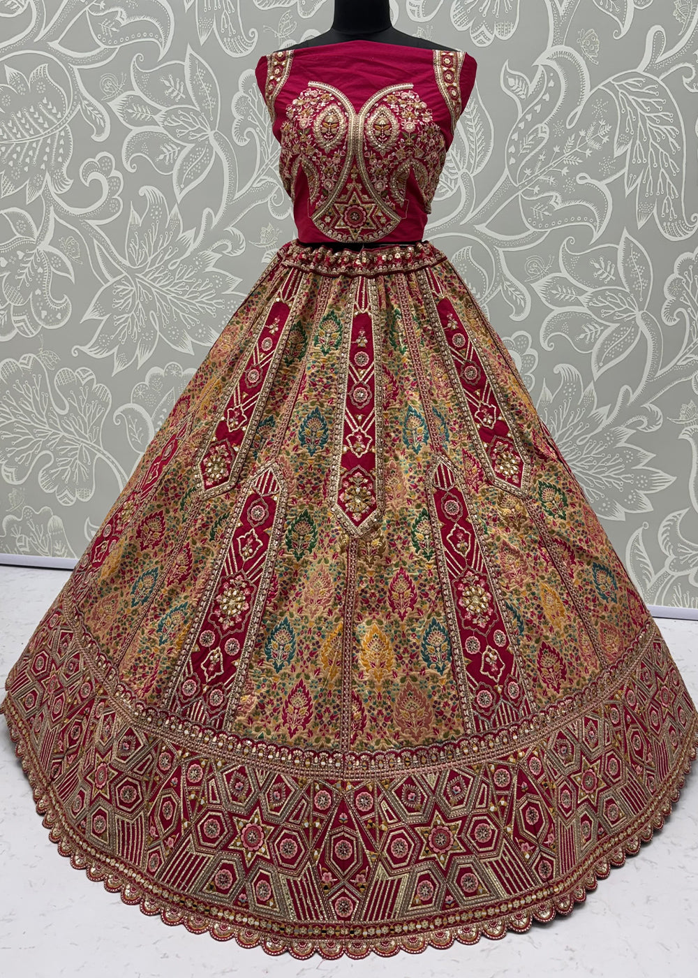 Magenta Pink Banarasi Silk Bridal Lehenga Choli with Intricate Resham &amp; Zari Detailing