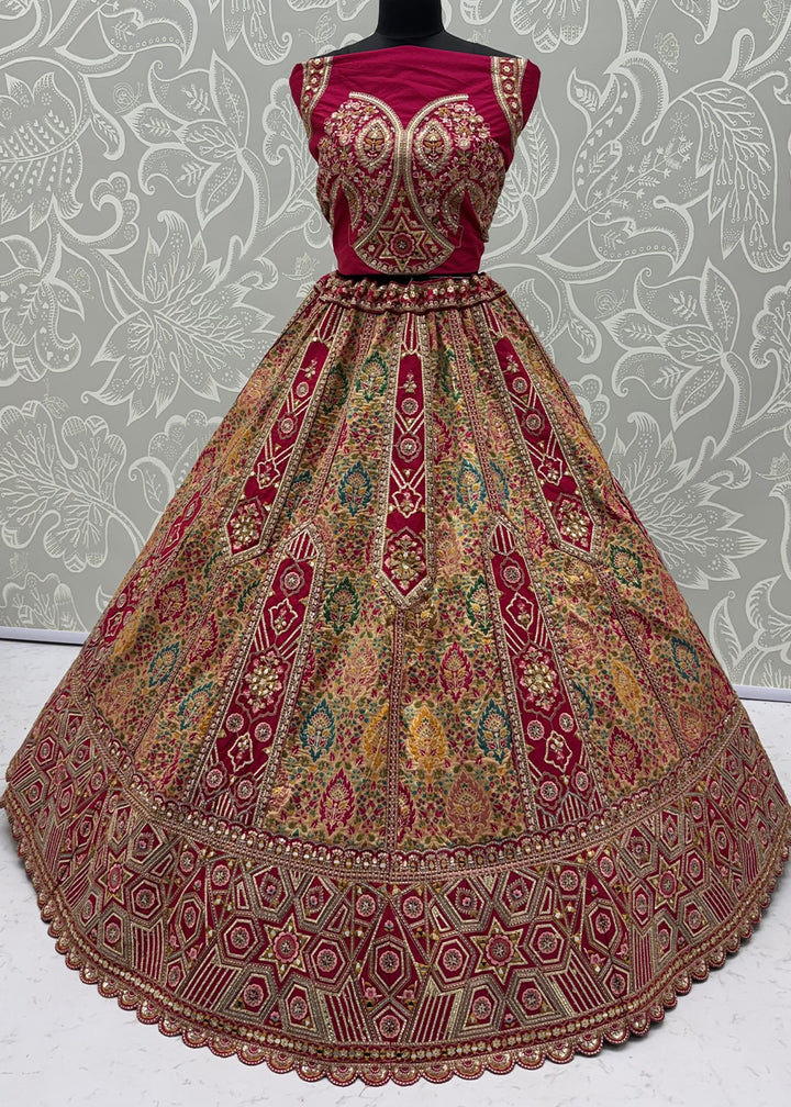 Magenta Pink Banarasi Silk Bridal Lehenga Choli with Intricate Resham &amp; Zari Detailing