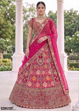 Cerise Pink Pink Banarasi Silk Bridal Lehenga Choli with Intricate Resham & Zari Detailing